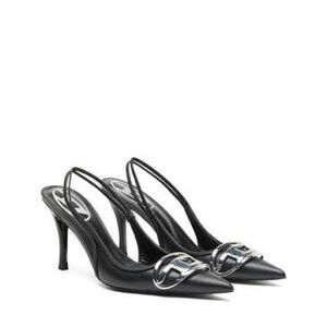 Diesel Black Slingback Heels with Silver Accent